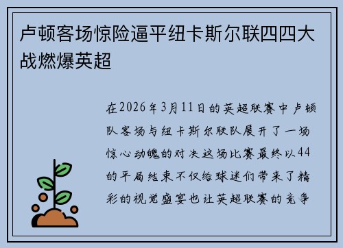 卢顿客场惊险逼平纽卡斯尔联四四大战燃爆英超